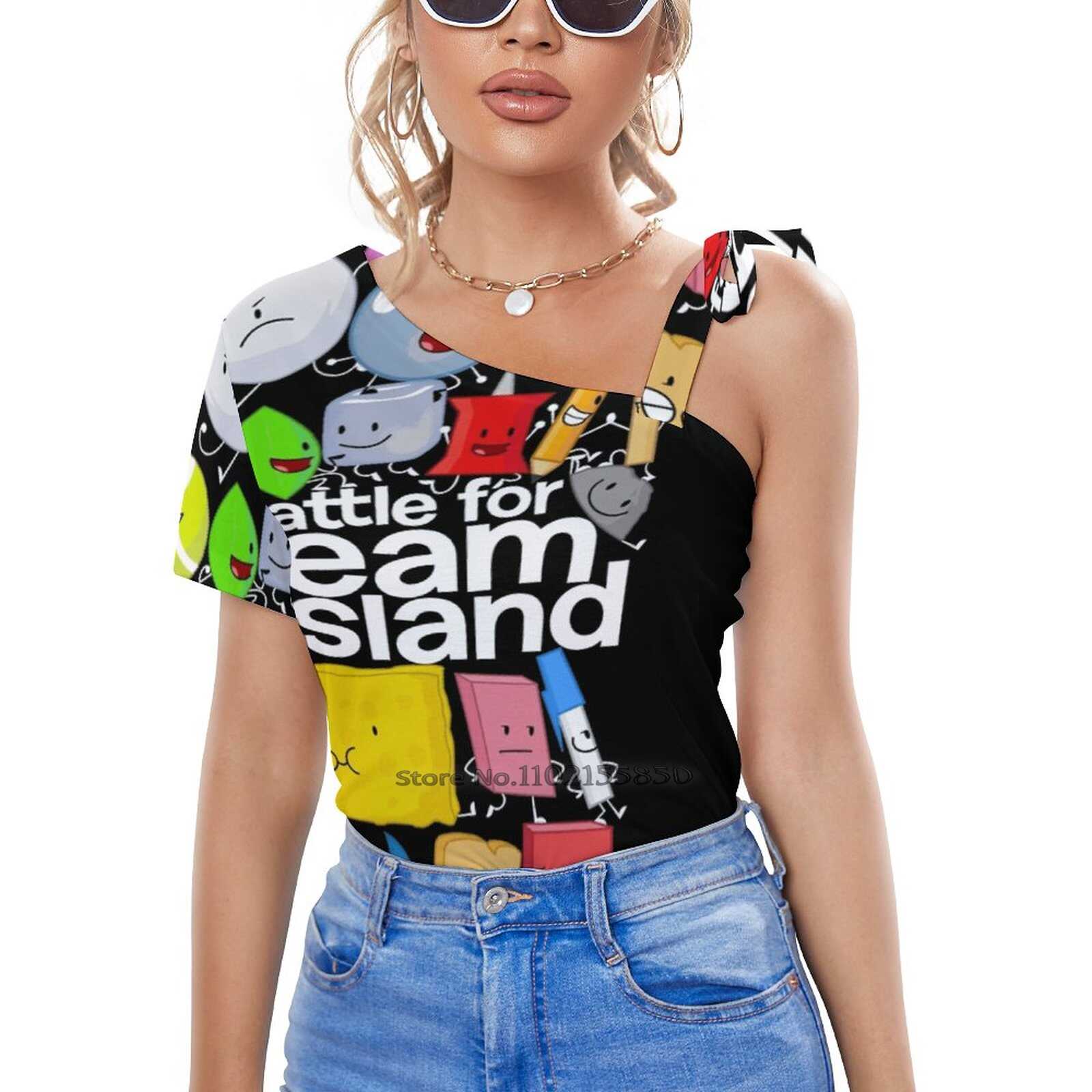 Bfdi Poster Black Women S T Shirt Casual Short Sleeved Tops V Neck Zipper Tee Ladies 4 - BFDI Plush